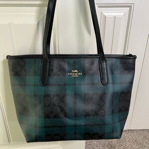 Coach Black and Green Checkered Tote